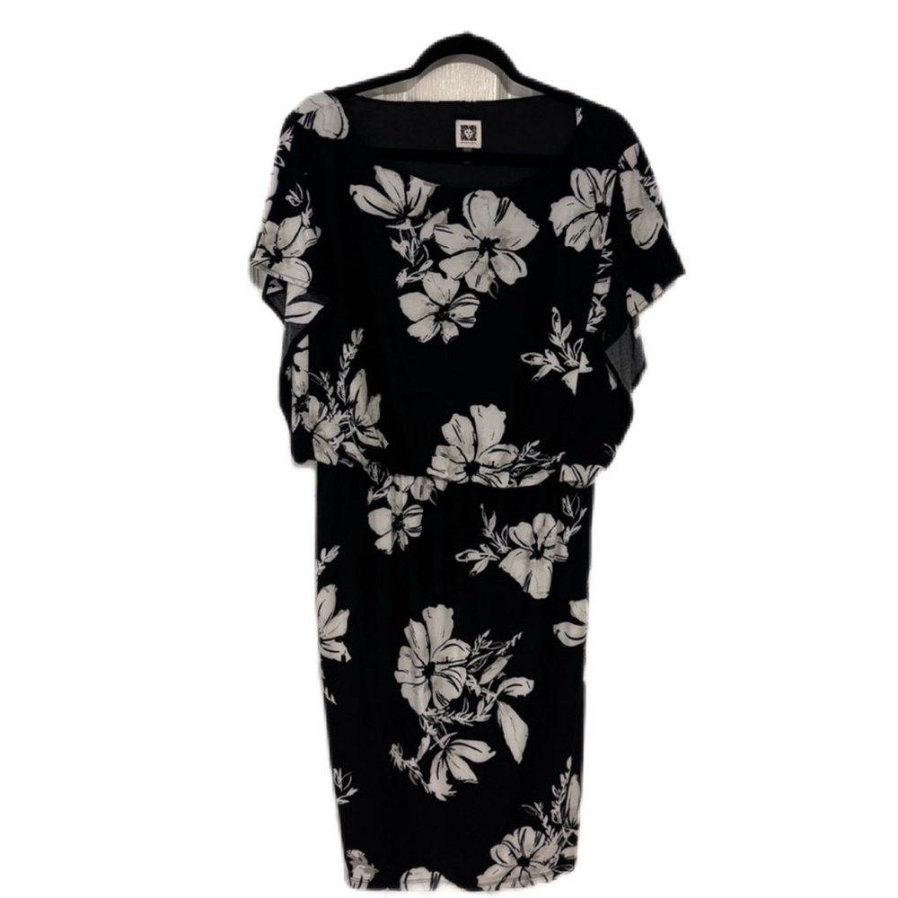 Chic Black and White Floral Dress by Anne Klein
